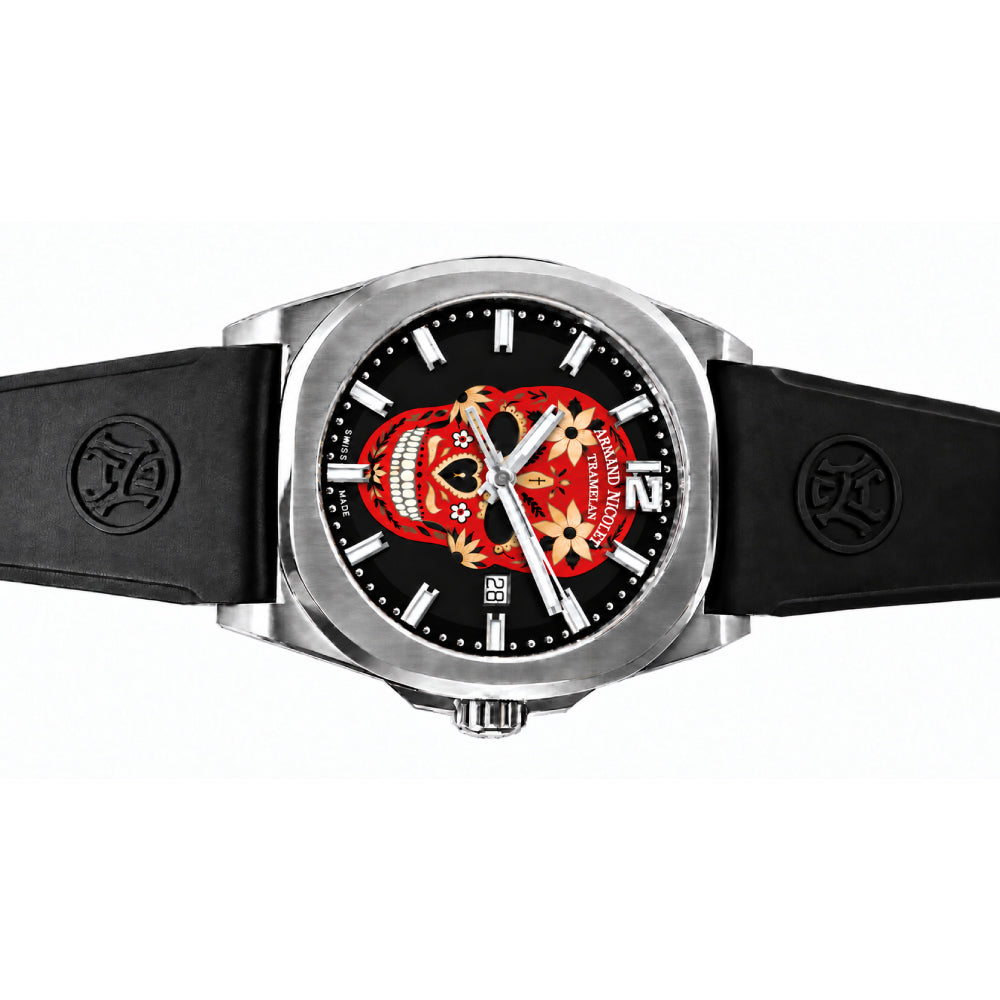 Armand Nicolet X Watch Gang J09-3 Red Skull / Black Rubber Strap Special Edition Watch