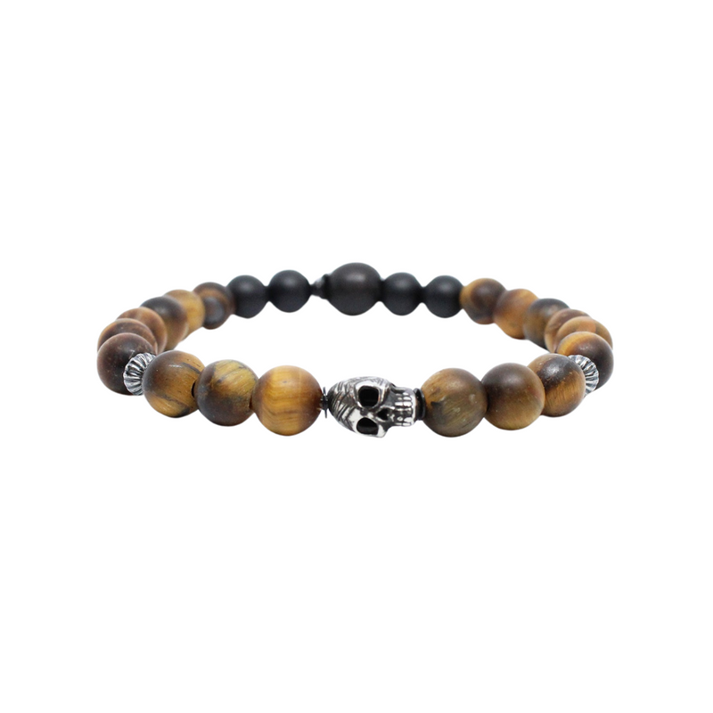 Etched sterling skull, matte yellow tiger eye M (7.25" Wrist) |  Dial