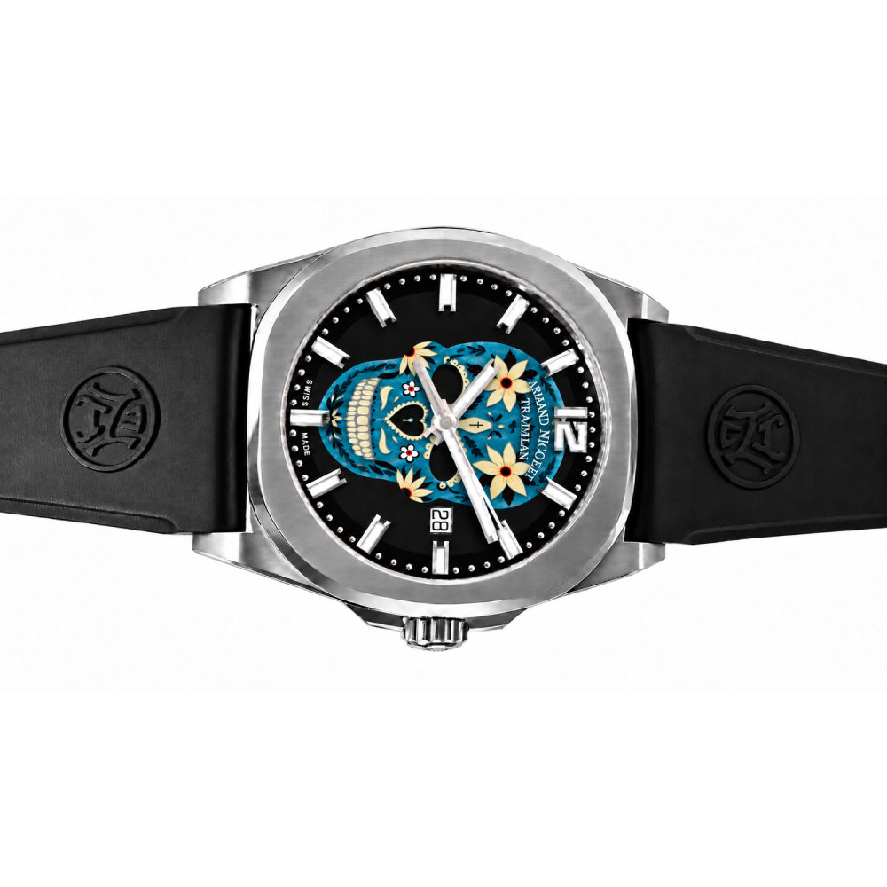 Armand Nicolet X Watch Gang J09-3 Aqua Skull / Black Rubber Strap Special Edition Watch