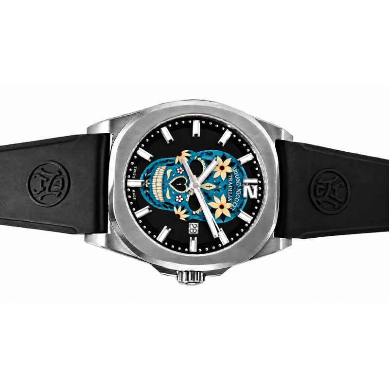 Armand Nicolet X Watch Gang J09-3 Aqua Skull / Black Rubber Strap Special Edition Watch