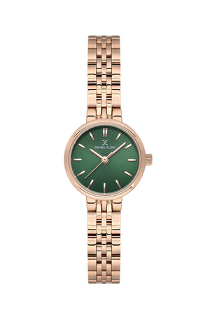24mm Womens Petite Round Metal Watch - DK13728 Rose Gold / Green Dial