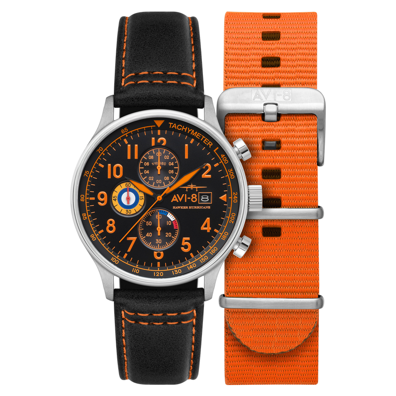 Classic Chronograph Black & Orange / Leather | Black Dial
