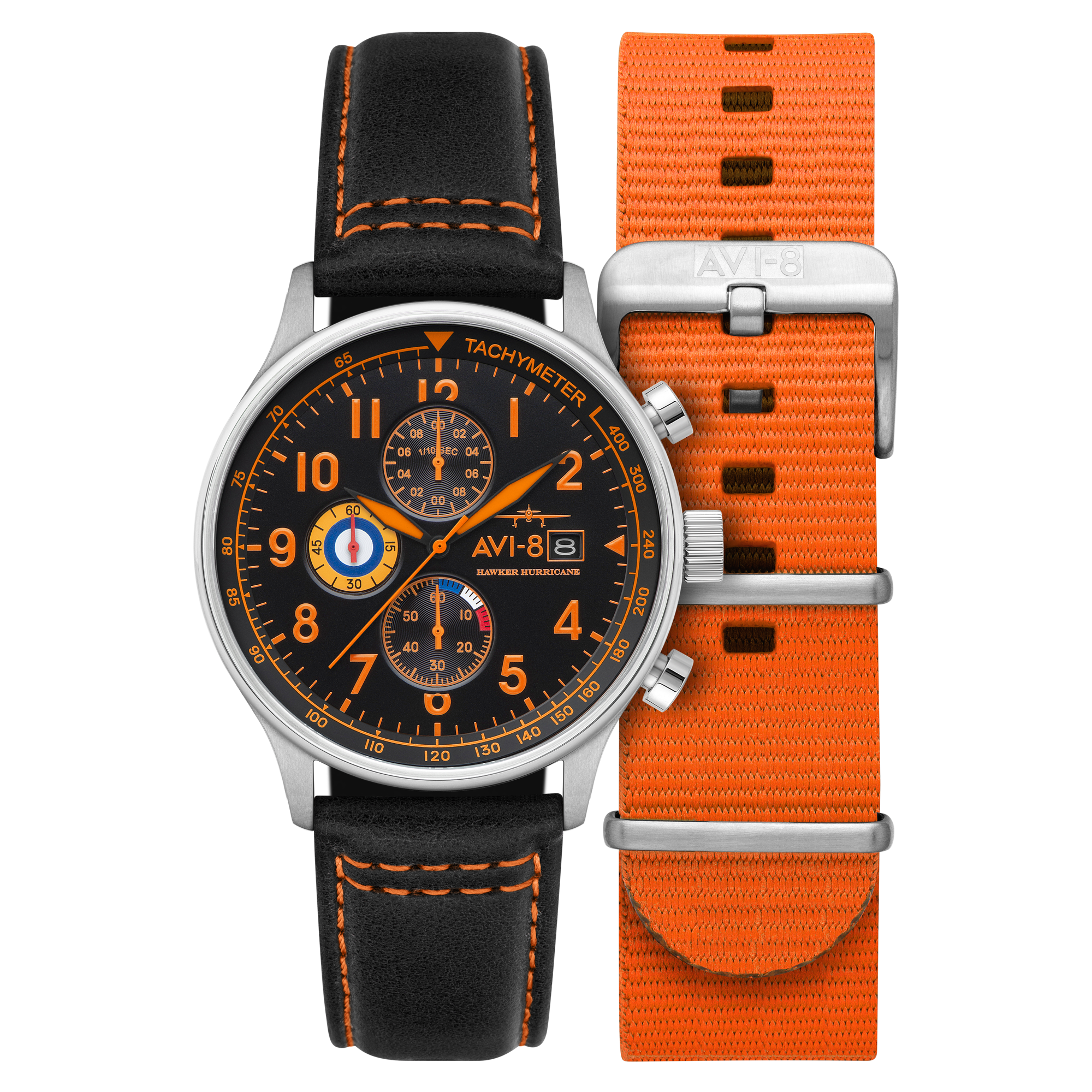 Classic Chronograph Black & Orange / Leather | Black Dial