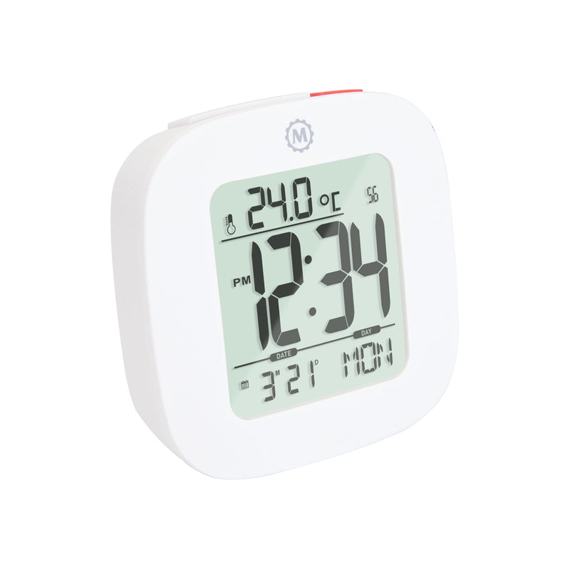 Compact Alarm Clock with Temperature and Date Clock, LCD, Alarm, Mini, White (25/50)