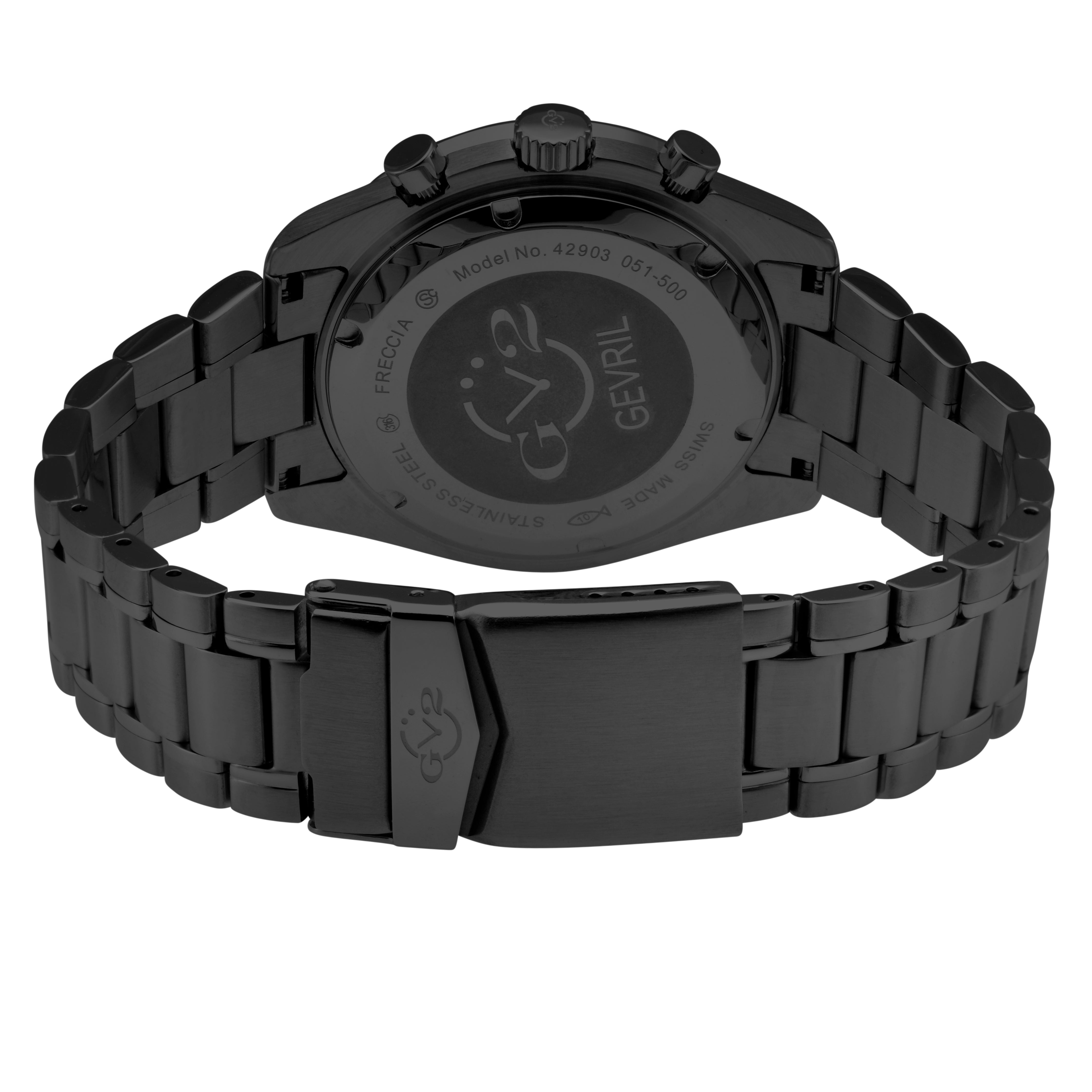 Freccia-Chronograph GV2 Swiss Quartz, SS/IPBLK Case, Black Bezel