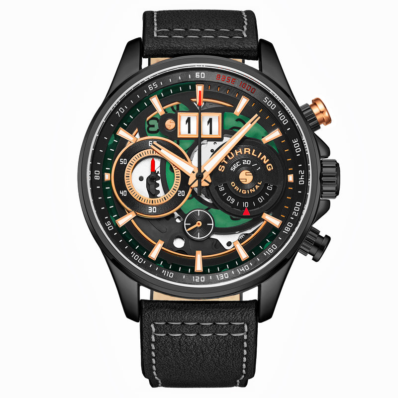 Ace Aviator Chronograph & Tachymeter Quartz 45mm Black Black/Leather | Black Dial