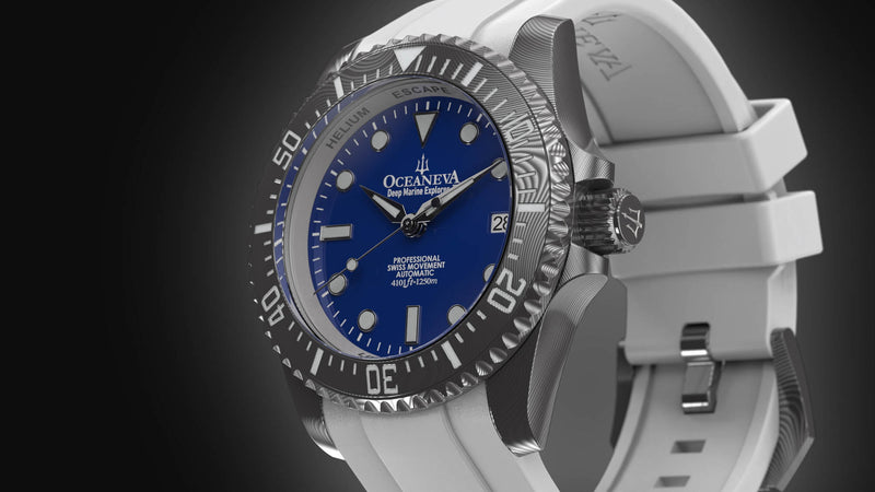 Damascus Swiss Automatic SW200 Deep Marine Explorer II Damascus/Blue Dial/White Strap | Blue Dial