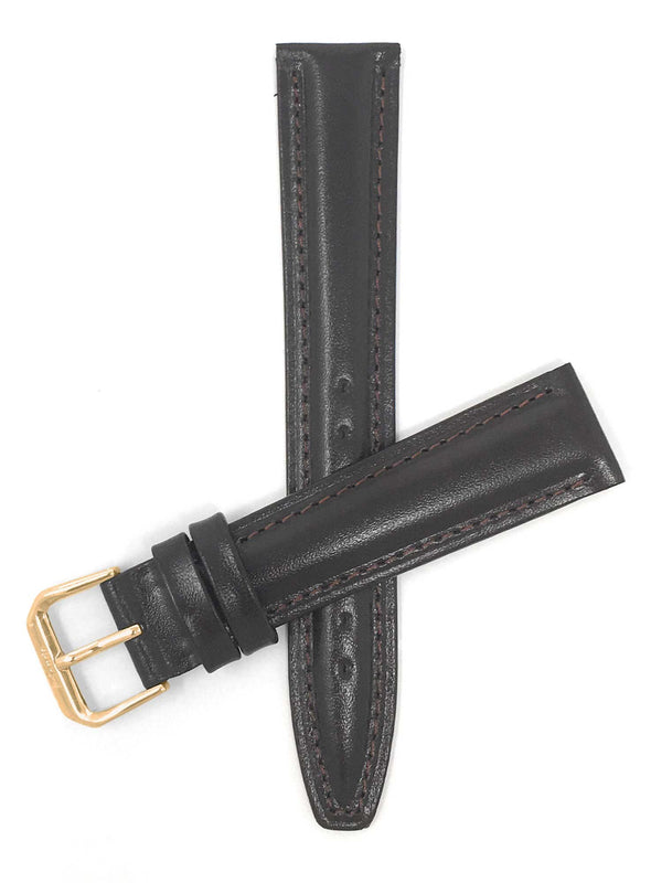 200 | 18mm Brown Italian Leather Watch Band - Classic - Padded 18mm / Brown / Gold Buckle |  Dial
