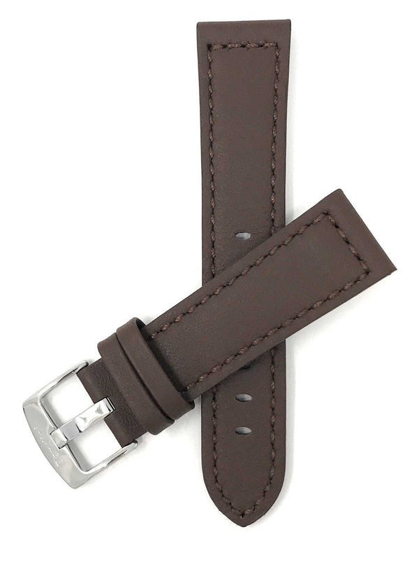 Bandini 20mm Brown Italian Leather Watch Band - Racer - Padded 20mm / Brown / Silver Buckle |  Dial
