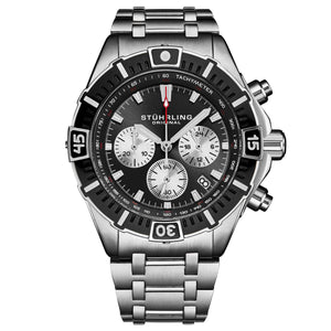 Stellar 44mm Japanese Quartz Chronograph Black/Silver | Black Dial