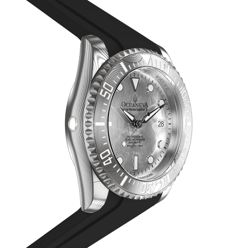 Damascus Swiss Automatic SW200 Deep Marine Explorer II Damascus/Silver Damascus Dial/Black Strap | Silver Dial
