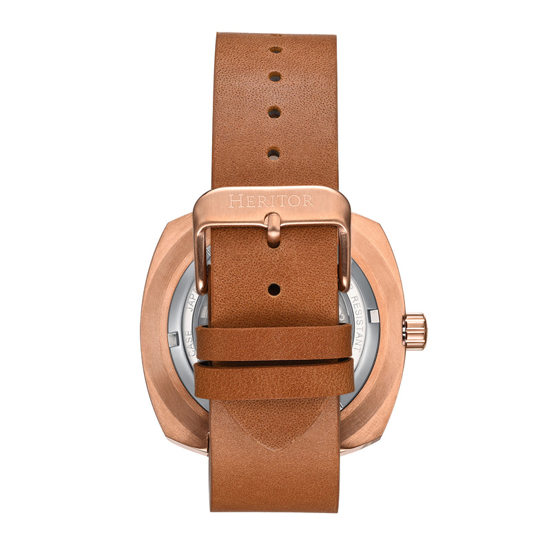 Davenport Engraved-Case Leather-Band Watch w/ Date Rose Gold/Light Brown | Silver Dial