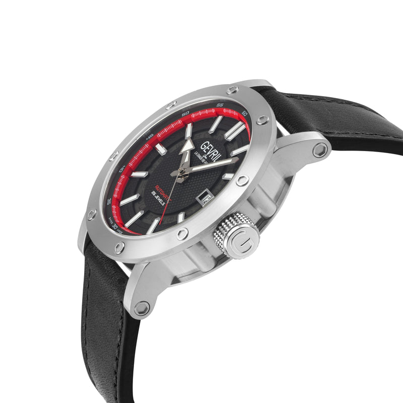 Flat Iron Swiss Made Automatic, 42mm Stainless Steel, Black Dial, Black Italian Leather Strap | Black/Red Dial