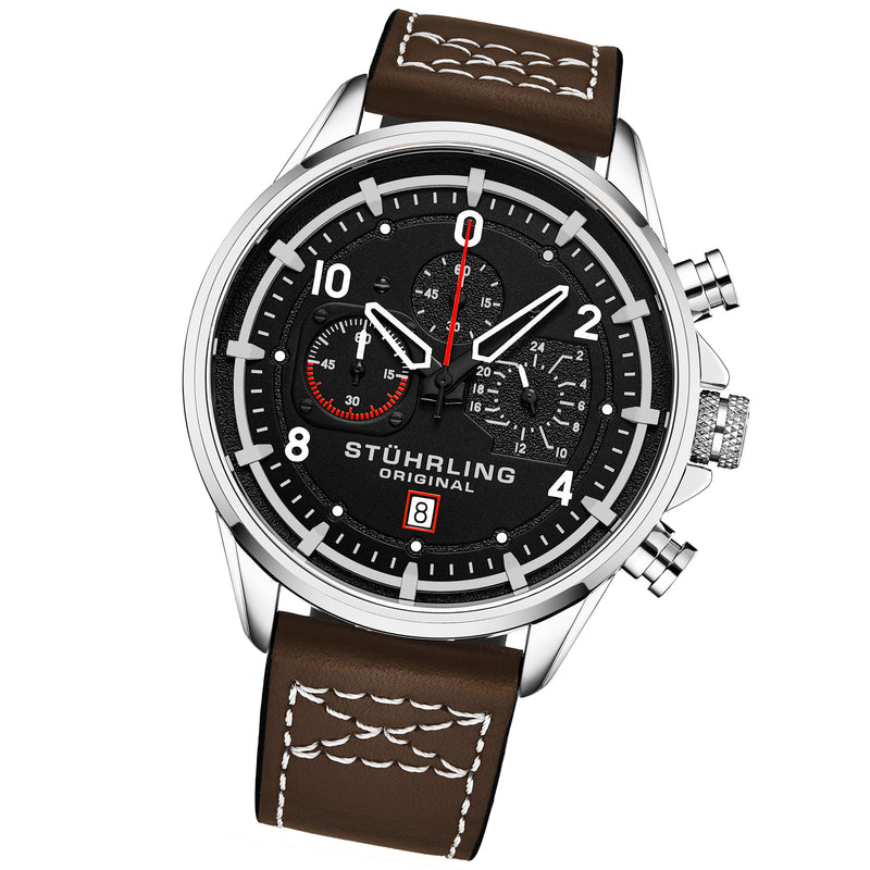 Aviator Quartz Brown/Leather | Black Dial