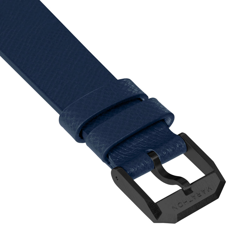 STRAP, 20mm, ITALIAN LEATHER, CROSS HATCH, IP BLACK BUCKLE, ROYAL BLUE, XL ITALIAN LEATHER, CROSS HATCH |  Dial