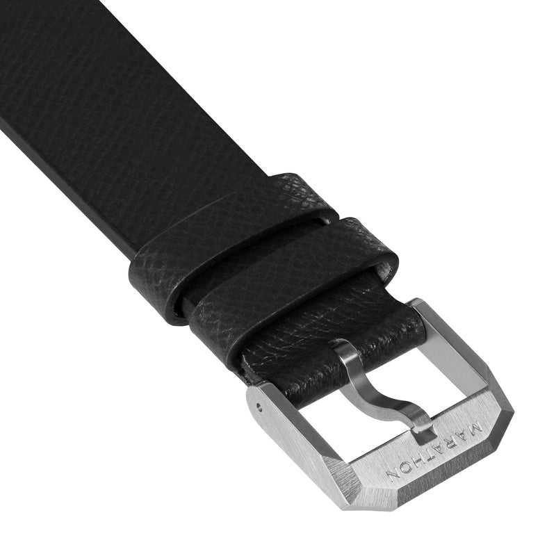 STRAP, 22mm, LEATHER, CROSS HATCH, BLACK, STEEL BUCKLE, XL ITALIAN LEATHER, CROSS HATCH
