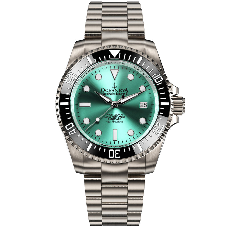 TITANIUM Swiss Automatic SW200 Deep Marine Explorer II Titanium/Black/AquaBurst | Teal Dial