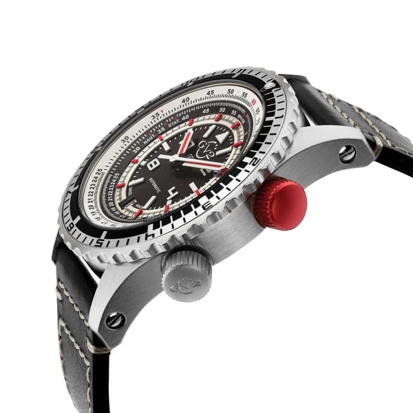Contasecondi GV2 Contasecondi Men's Black/Red Dial Black Calfskin Leather Watch | Black Dial