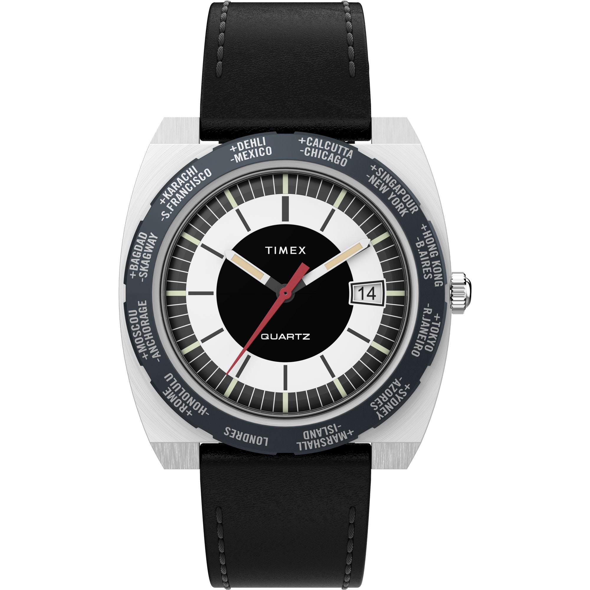 Q TIMEX Black / Leather | Black Dial