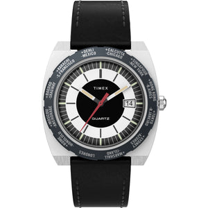 Q TIMEX Black / Leather | Black Dial