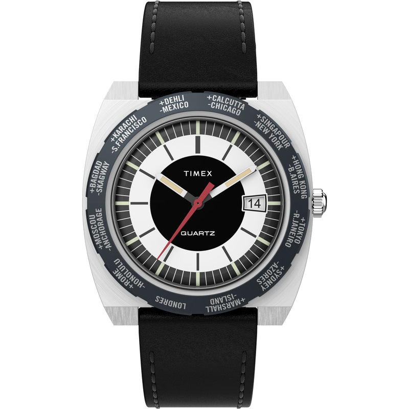 Q TIMEX Black / Leather | Black Dial