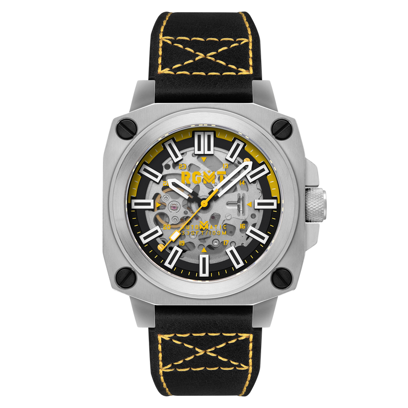 Altimeter Skeleton Automatic Black & Yellow / Leather | Black Dial