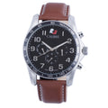 Buffalo Calibre Buffalo Swiss Quartz Black Dial Tachymeter Bezel Stainless Steel and Brown Leather 24-Hour Day Date Watch | Black Dial