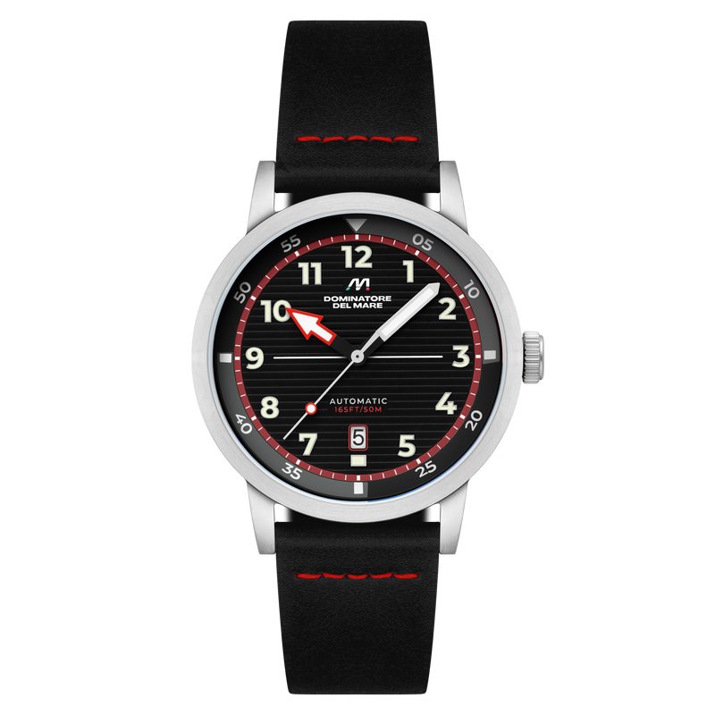 Camogli Automatic Black / Black & Red Leather | Black Dial