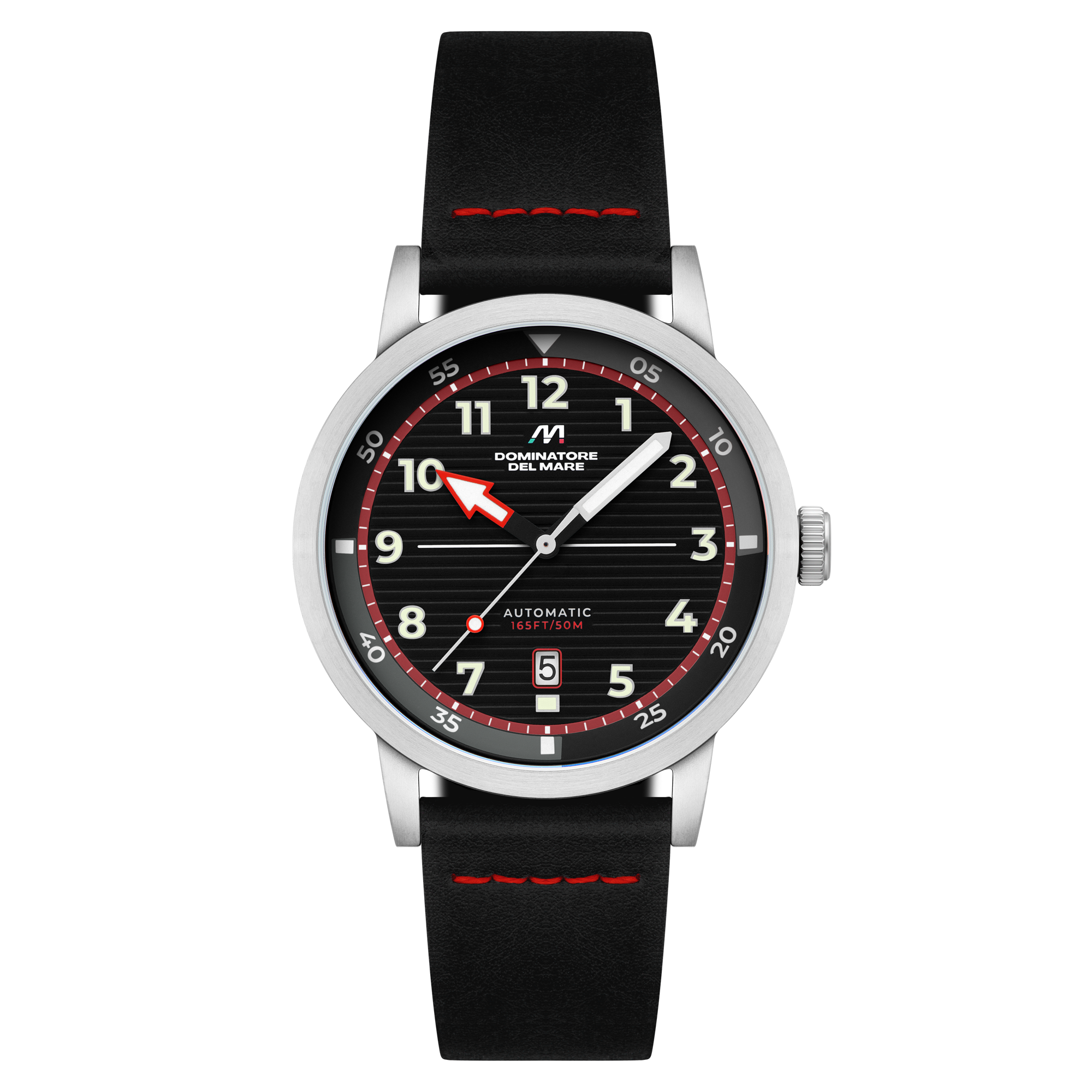 Camogli Automatic Black / Black & Red Leather | Black Dial
