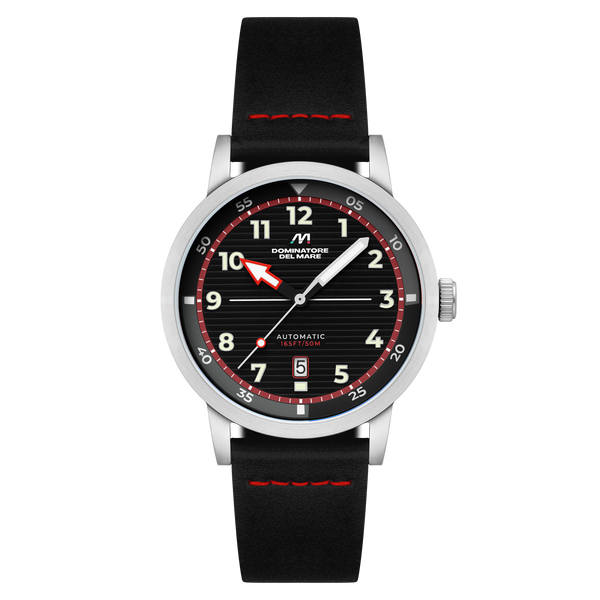 Camogli Automatic Black / Black & Red Leather | Black Dial