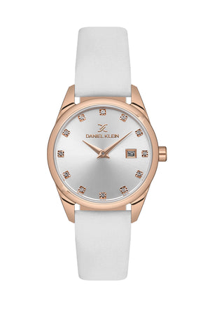 Womens Watch, Crystals, Leather Band - DK13664 Rose Gold / White Black Dial