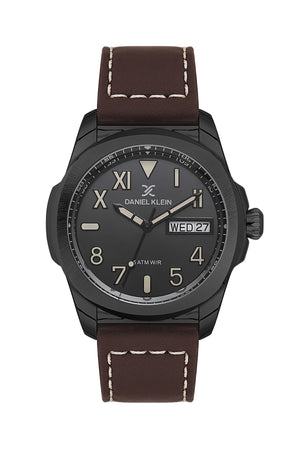 Premium Leather Aviator 5 ATM Black / Brown Black Dial