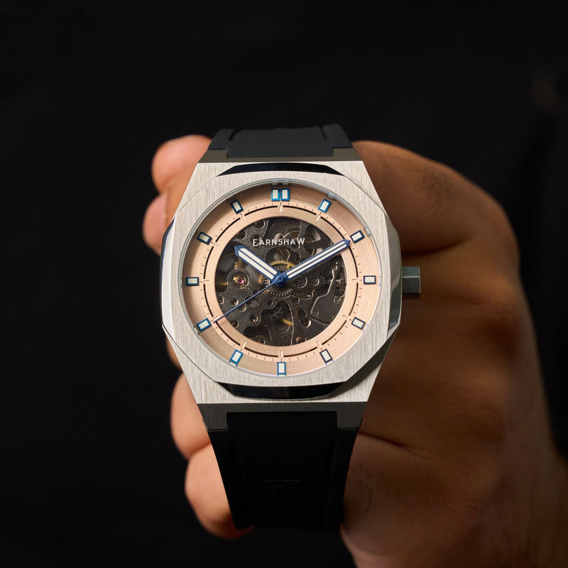 Discovery Drake Skeleton Automatic Rose Gold / Black Silicone | Rose Gold Dial