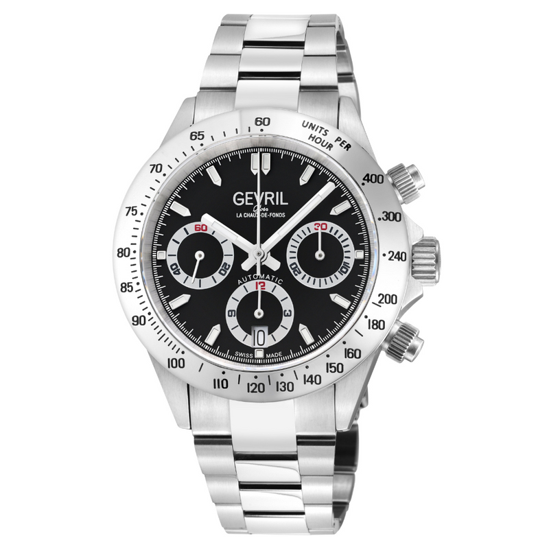 New Amsterdam Swiss made Automatic Chrono, ETA 7753, White Dial, Stainless steel | Black Dial