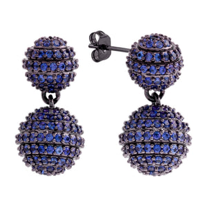 Elegant Confetti Women's 18K Black Gold Plated Blue CZ Simulated Diamond Pave Ball Drop Statement Earrings 18k Black Gold