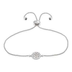 Elegant Confetti Women's 18K White Gold Plated CZ Simulated Diamond Circle Adjustable Bolo Bracelet 18k White Gold