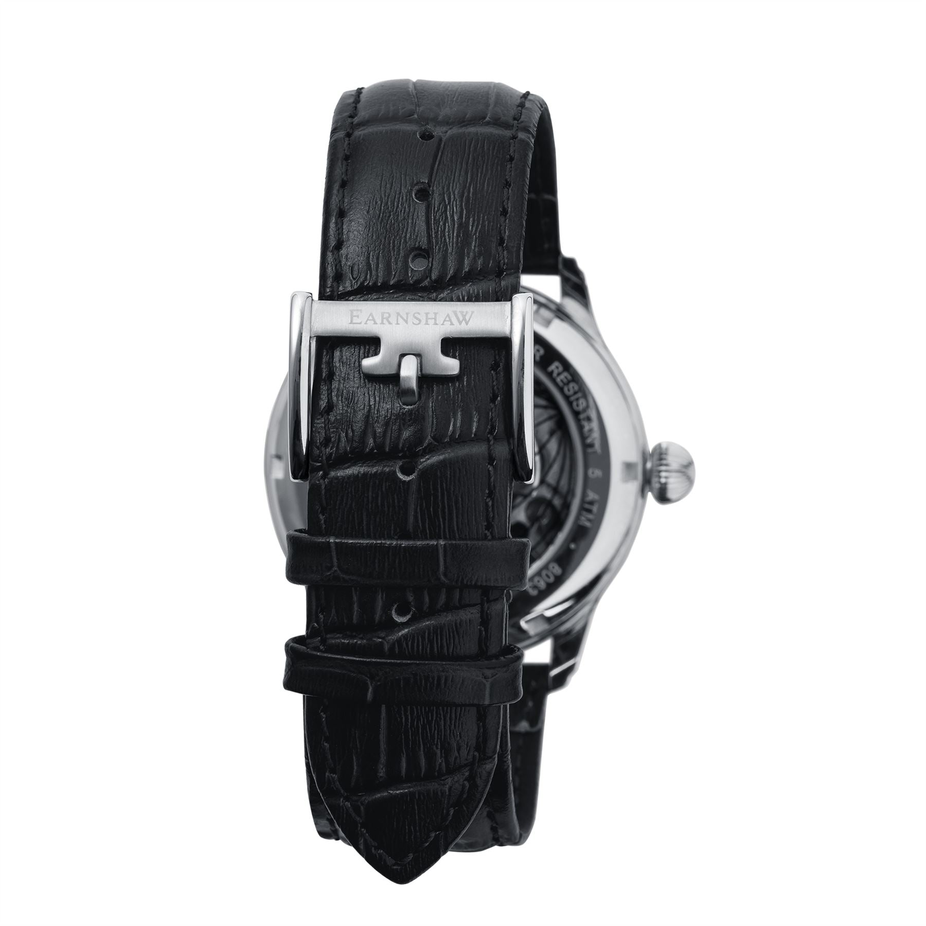 Longitude (Shadow Automatic) Automatic Skeleton Watch Silver White & Black / Genuine leather strap Silver Dial