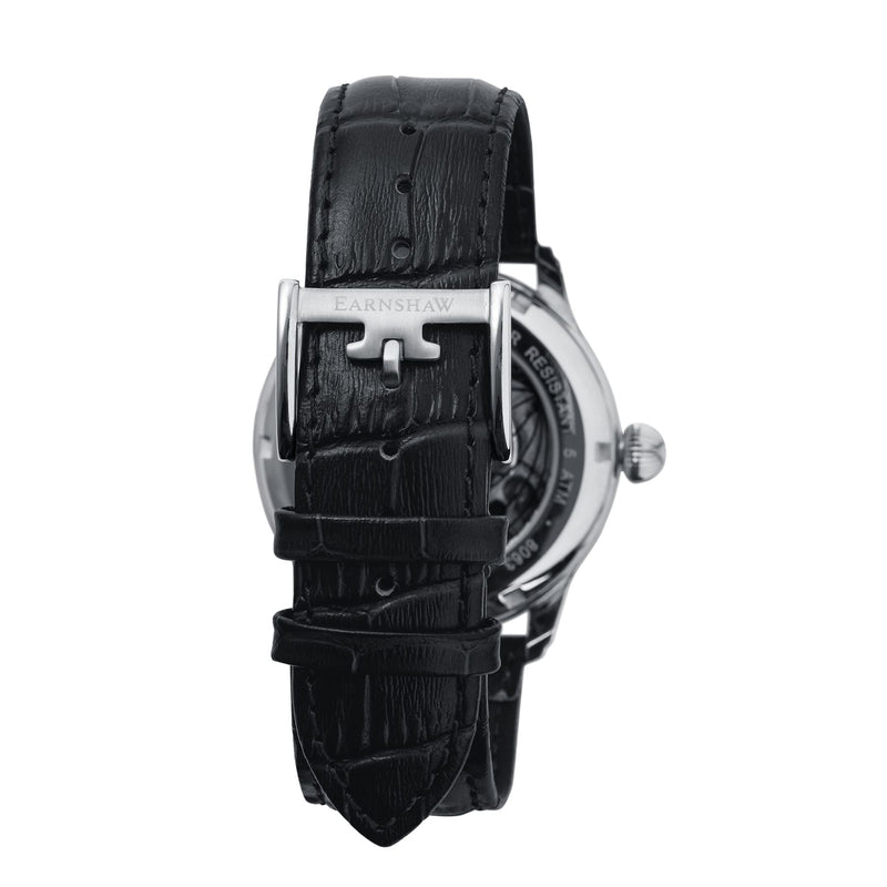 Longitude (Shadow Automatic) Automatic Skeleton Watch Silver White & Black / Genuine leather strap Silver Dial