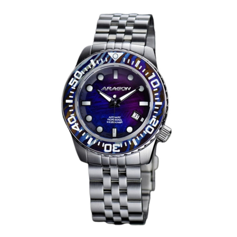 EVO Meteorite Swiss Automatic Limited Edition Titanium Damascus Bezel - Blue | Dark Blue Dial