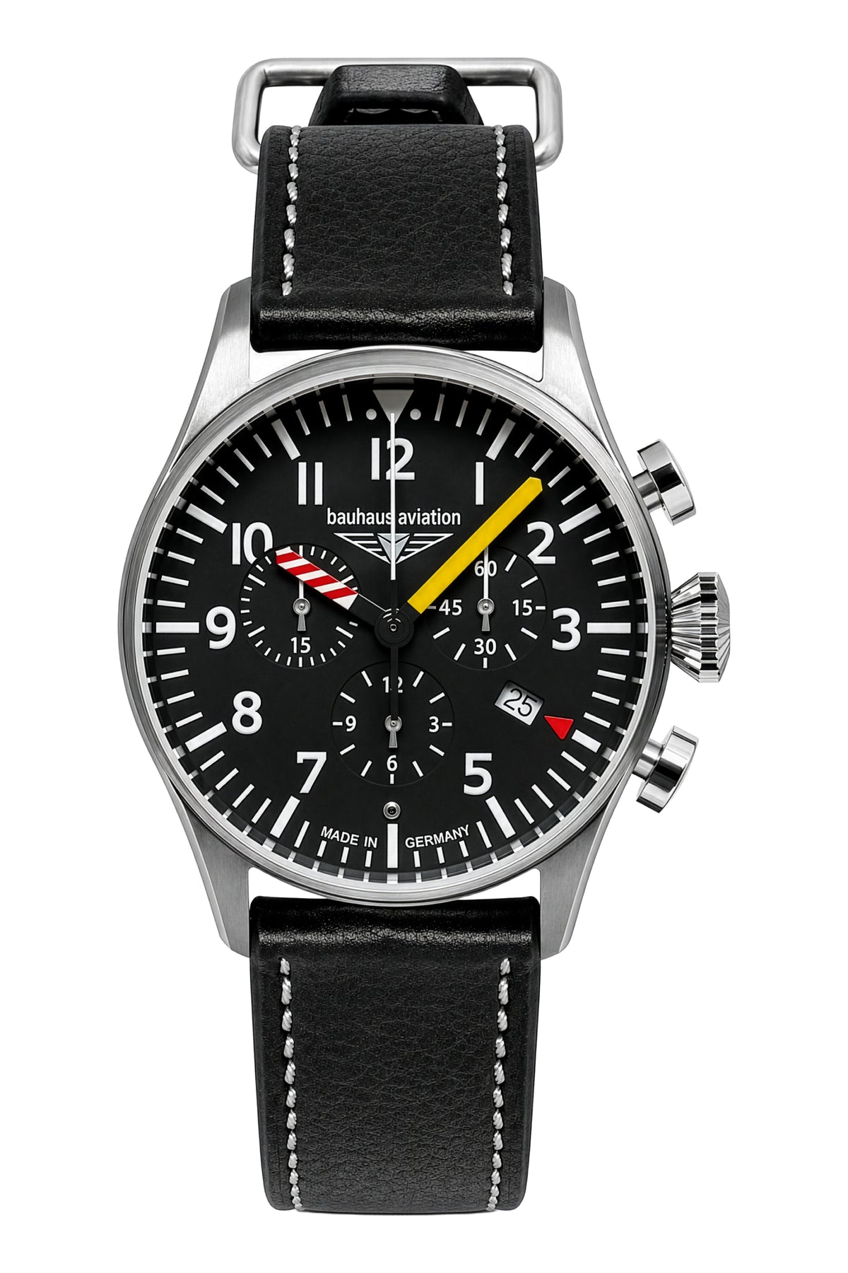 Aviation Flight Control Chronograph Black dial / Black leather strap Black Dial