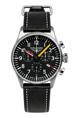 Aviation Flight Control Chronograph Black dial / Black leather strap Black Dial
