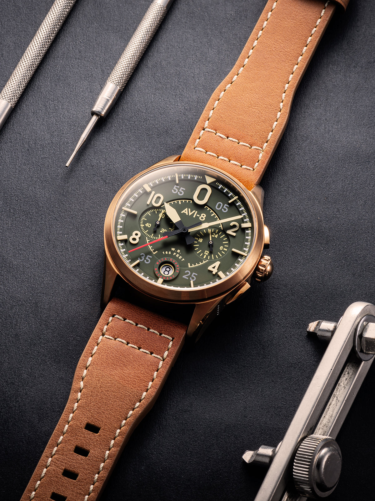 Spitfire Lock Chronograph Watch Green / Leather | Green Dial