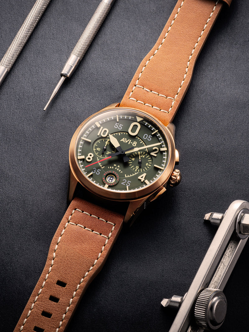 Spitfire Lock Chronograph Watch Green / Leather | Green Dial