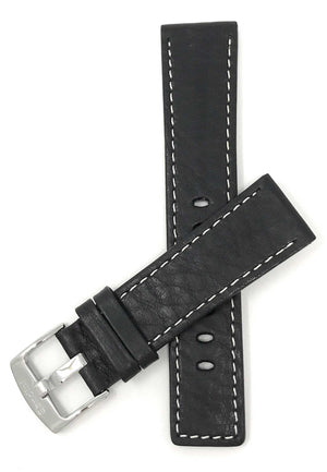 Bandini 22mm Black Italian Leather Watch Band - Classic - White Stitch -  Semi-Padded 22mm / Black / Silver Buckle |  Dial
