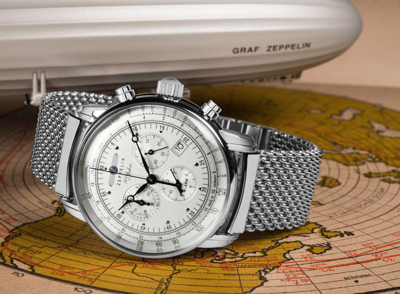 100 Jahre Chronograph Silver with Mesh Bracelet | Silver Dial