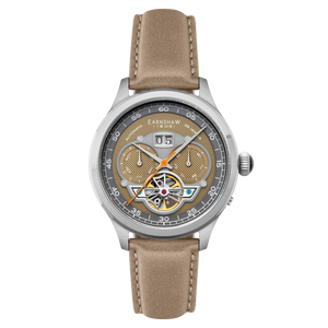 Baron Grand Date Calendar Open Heart Automatic Gray / Tan Leather | Gray Dial