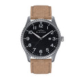 Crosswind Canvas-Overlaid Leather-Band Watch w/ Date Black/Khaki | Black Dial