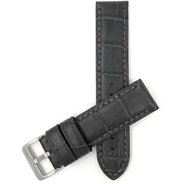 855 | 24mm Gray Mens Waterproof Leather Watch Bands, Alligator Pattern 24mm / Gray / Silver Buckle |  Dial