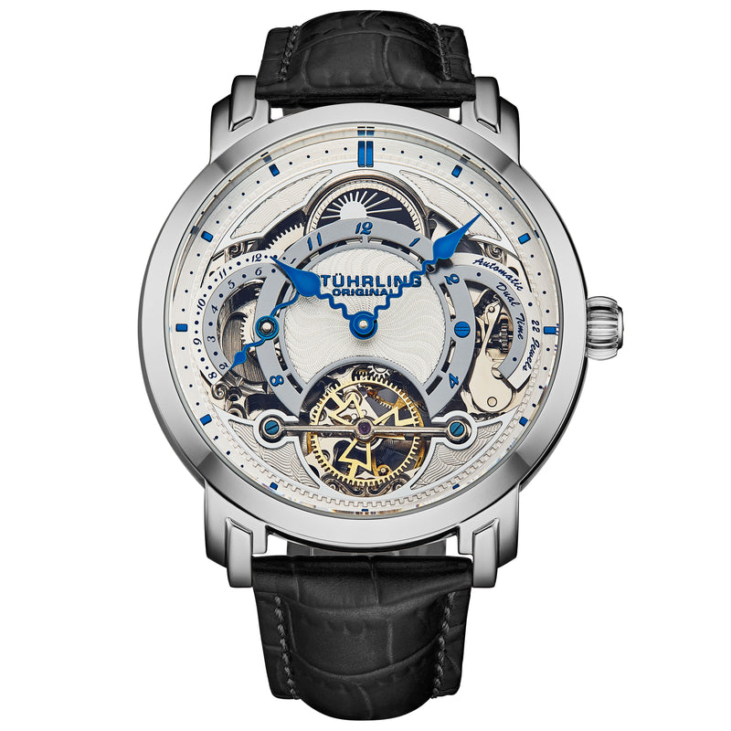 Legacy Dual Time Skeleton Watch Black/Leather | White Dial