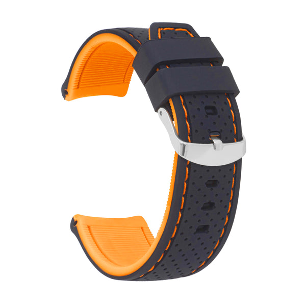 22mm Silicone Rally Strap, Perforated Black / Orange |  Dial
